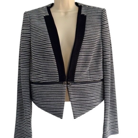 BCBG MAXAZRIA Woman’s Sz M Otto Cropped Striped Zip-Waist Blazer Jacket - Picture 2 of 10